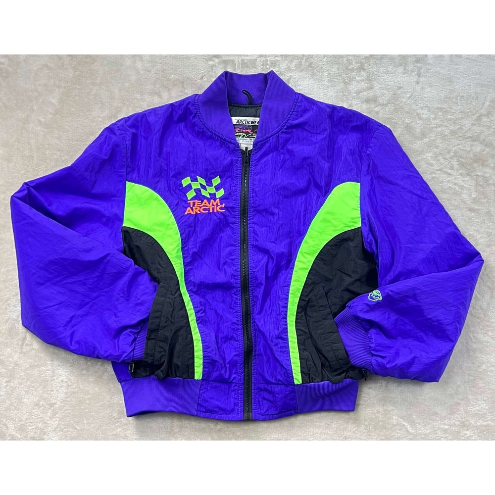 Vintage Arcticwear Team Arctic Snowmobile Jacket Purple Neon Green Womens M USA